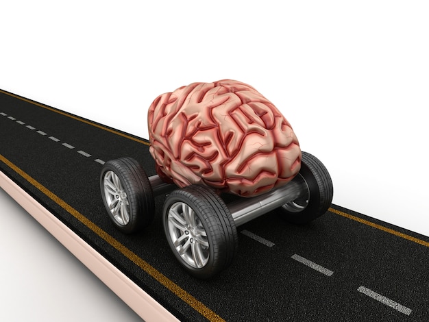 Illustration de rendu de route avec cerveau sur roues