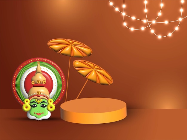 Photo illustration de rendu vectoriel 3d avec podium de piédestal de la célébration du festival sud-indien happy onam