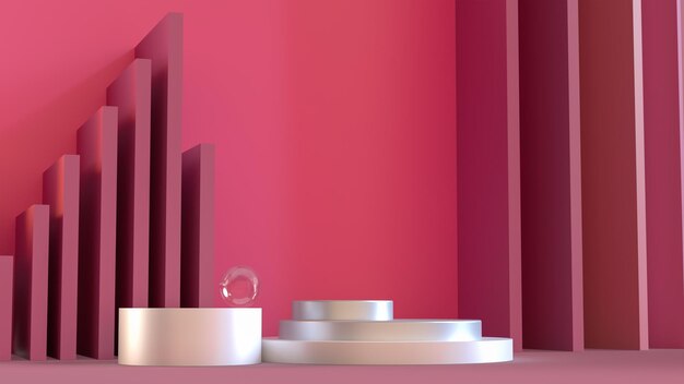 Photo illustration rendue en 3d scène minimale rose podium pour la présentation de produits cosmétiquesabstract minim
