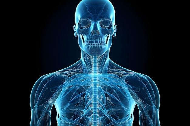 illustration rendue d'un squelette humain IA générative