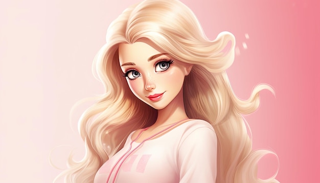 Illustration représentant la poupée Barbie sur fond rose tendre