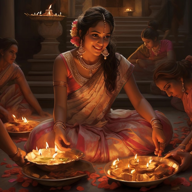 illustration de représentations joyeuses des célébrations de Diwali