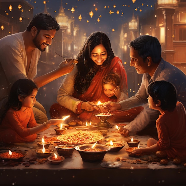 illustration de représentations joyeuses des célébrations de Diwali