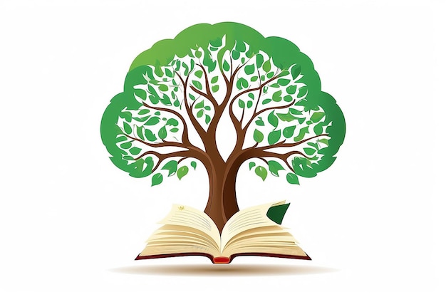 Une illustration représente l'arbre logo de l'éducation lecteur de livres précoces icône de l'école symbole de la connaissance et de la nature conception d'étude de l'enfance isolée sur un fond blanc