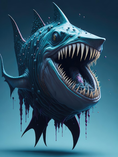 Illustration d'un requin menaçant avec ses mâchoires ouvertes et ses dents acérées créées avec la technologie Generative AI