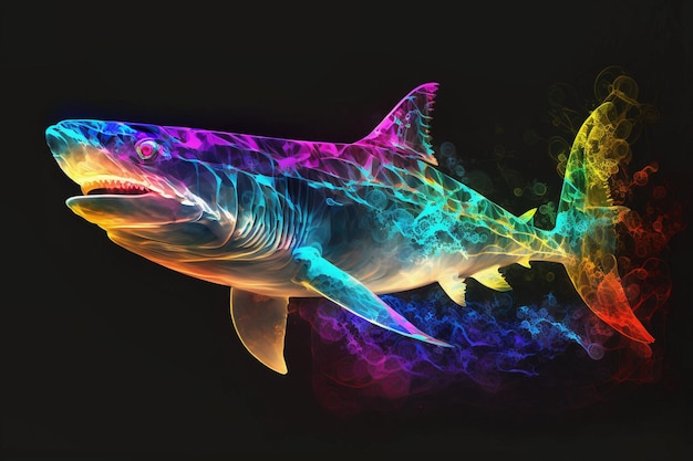 Illustration de requin spatial futuriste acide magique néon