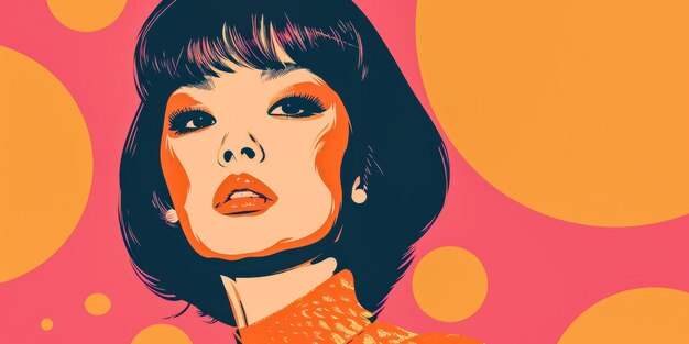 Illustration rétro des années 60 d'une femme asiatique aux couleurs vives