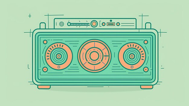 Une illustration rétro stylée d'une radio vintage avec un corps vert et des boutons orange