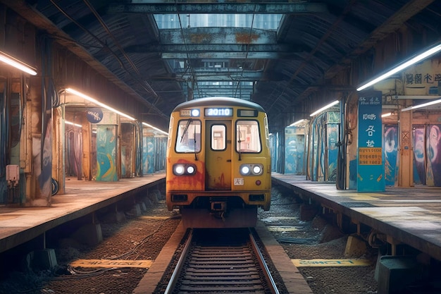 Illustration rétrofuturiste des rues de la ville de Hong Kong générée par l'IA