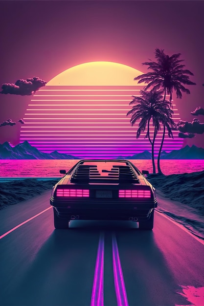 Illustration de rétroonde réaliste de synthwave