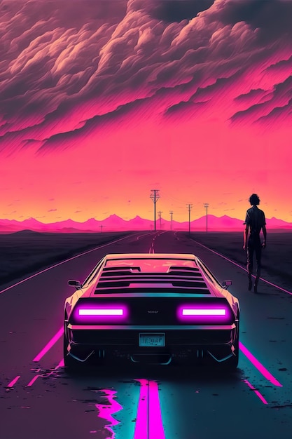 Illustration de rétroonde réaliste de synthwave