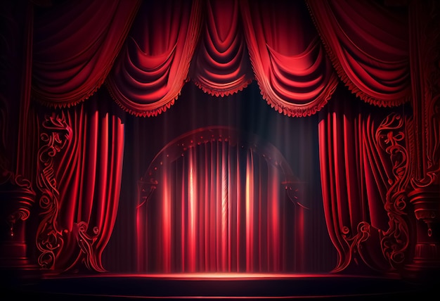 Illustration de rideaux de soie rouge rideaux élégants sur scène ouvrir un spectacle ai