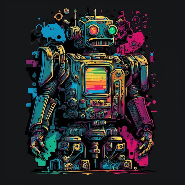 Illustration de robot avec un fond coloré