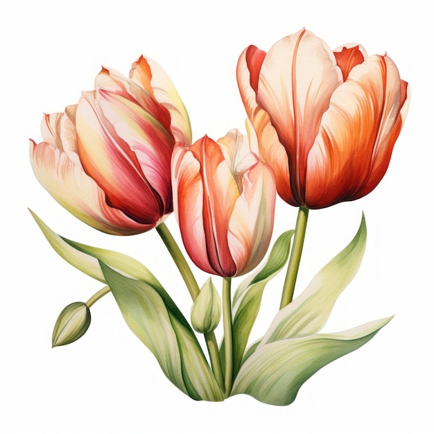 Illustration romantique de tulipes sur fond blanc