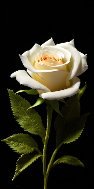 Illustration d'une rose blanche sur fond noir AI générative