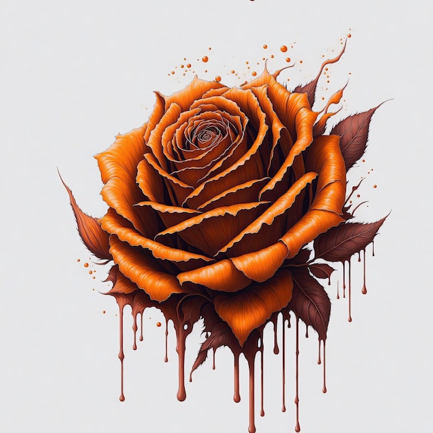 Illustration d'une rose orange dégoulinante avec un fond blanc