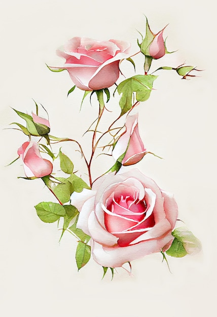 Illustration de rose rose dans un style de peinture à l'aquarelle