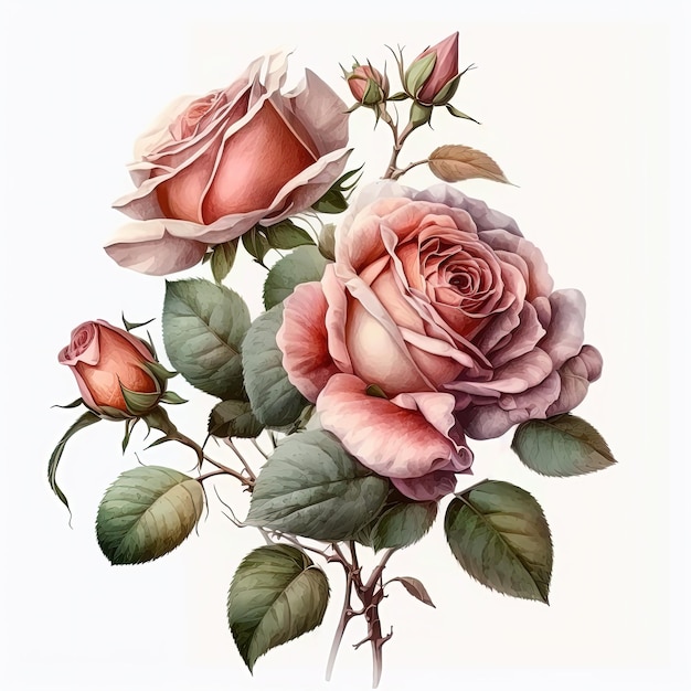 Illustration de roses roses aquarelle Faire-part de mariage Impression d'art botanique