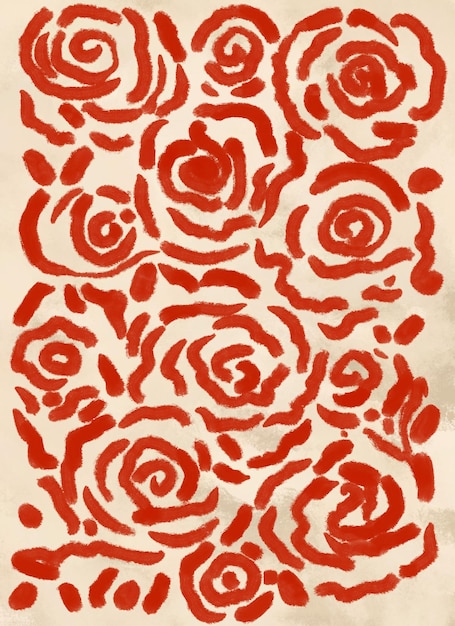 Illustration De Roses Rouges Dessinées À La Main Art Imprimable Abstrait Moderne