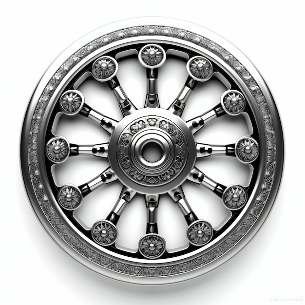 Illustration de roue en métal sur fond blanc avec vignette