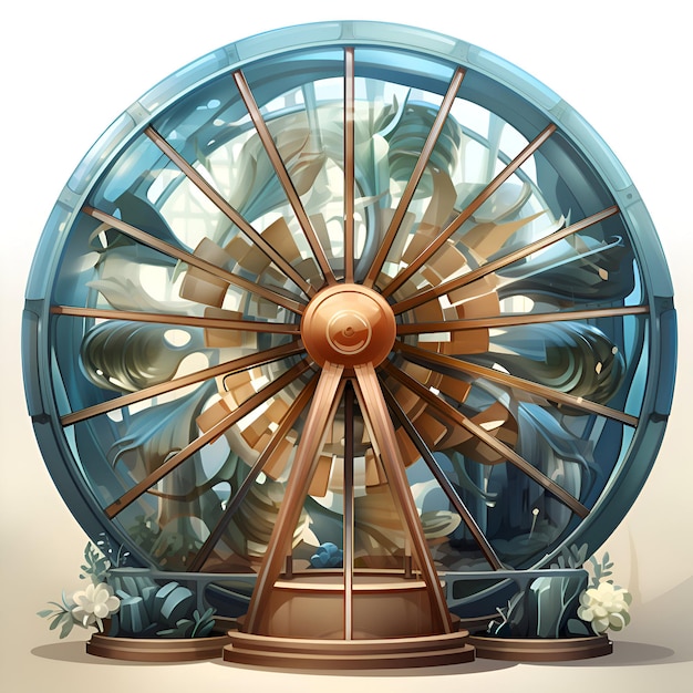 Illustration d'une roue en rotation sur un fond blanc rendu 3D