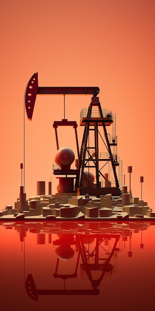 Illustration rouge de l'extraction isolée de pétrole et de gaz