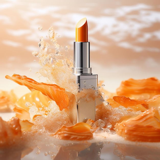 illustration de rouge à lèvres avec de l'huile d'orange et de l'argousier à la lumière