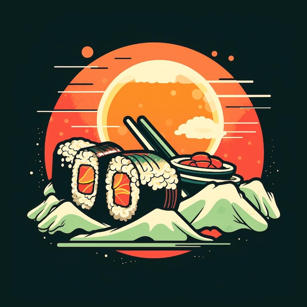 Illustration d'un rouleau de sushi avec des baguettes sur une assiette générative ai