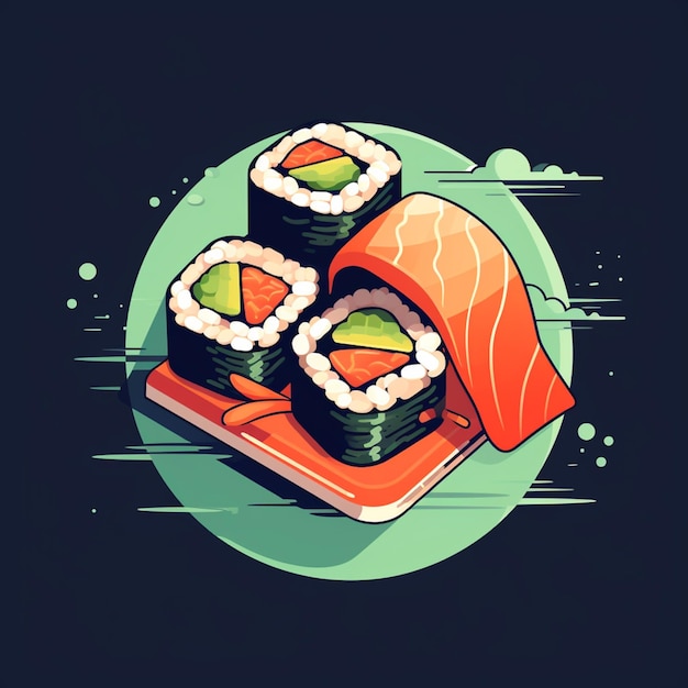 Illustration de rouleaux de sushi avec de l'avocat et du concombre sur une assiette générative ai