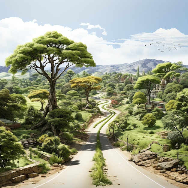 Illustration de route 3D jungle avec route de boue