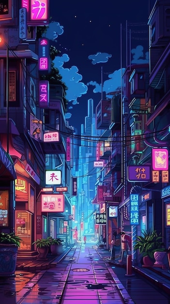 L'illustration de la rue asiatique la nuit