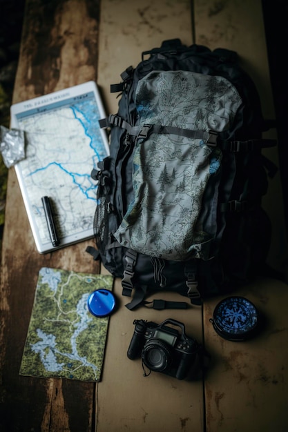 illustration le sac à dos est plein de fournitures et prêt sur la table ai générative