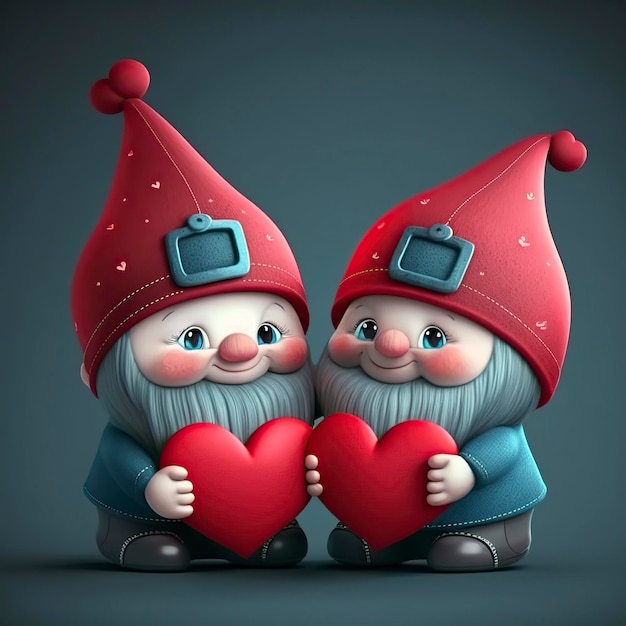 Photo illustration de la saint-valentin gnomes avec un cœur dans les mains nains scandinaves avec des symboles d'amour dessin animé