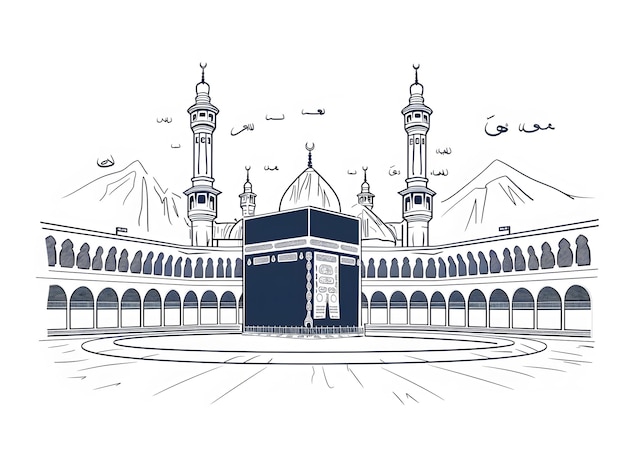 Illustration de la Sainte Kaaba à La Mecque en Arabie saoudite carte de vœux avec mosquée