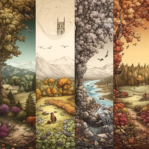 Illustration des saisons du paysage
