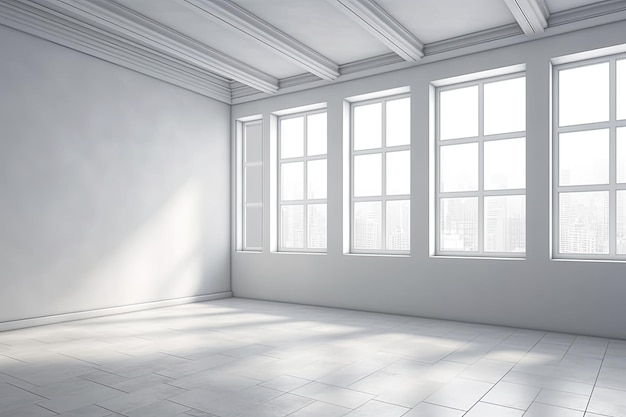 Illustration d'une salle blanche vide avec une fenêtre et un éclairage naturel Generative AI