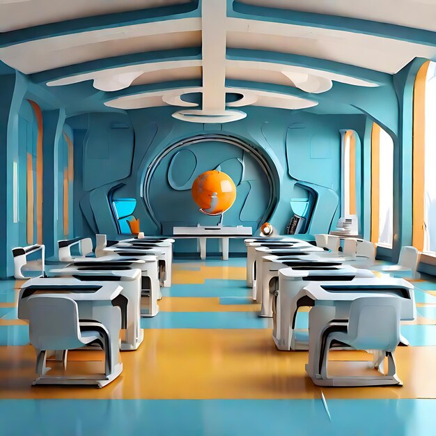 Photo illustration d'une salle de classe scolaire futuriste abstraite ia générative