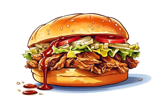 Illustration de sandwich au porc effiloché Illustration alimentaire AI générative
