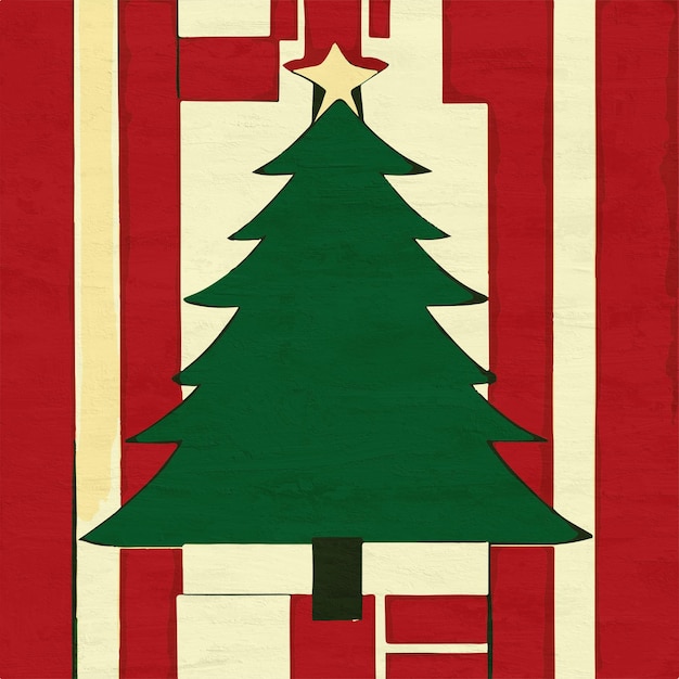 Illustration Sapin Noël Rétro Peint Décoration Carte Noël Avec Découpes Art