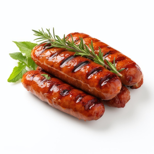 Photo illustration des saucisses grillées avec des herbes et des tomates montrent l'excellence culinaire