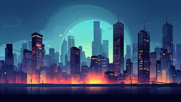 Illustration de scène de bâtiment de ville de nuit abstraite