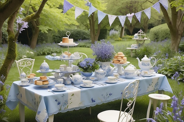 Illustration de la scène du jardin de la fête du thé de Bluebell