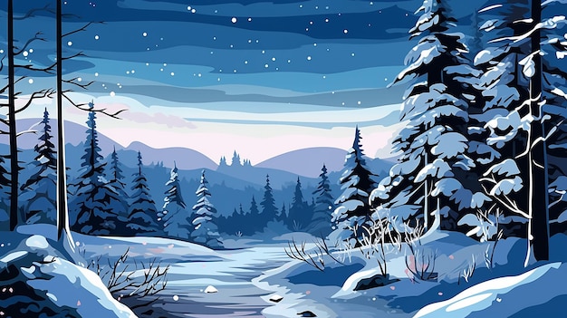 Illustration d'une scène d'hiver avec fond de forêt Generative AI