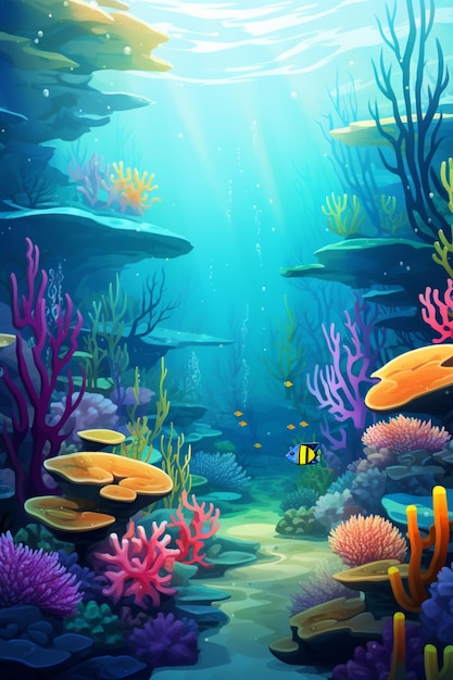 illustration d'une scène sous-marine colorée avec des coraux et des poissons génératifs ai