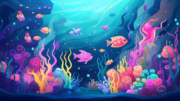 Photo illustration d'une scène sous-marine colorée avec des poissons et des coraux génératifs ai