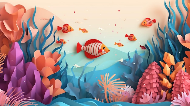 Illustration d'une scène sous-marine magique avec un récif de corail sur fond bleu AI générative