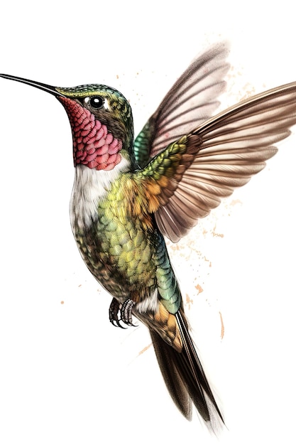 Illustration scientifique de style dessin d'un colibri AI générative