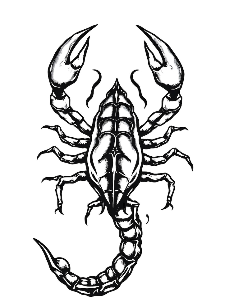 Photo illustration d'un scorpion à l'encre noire et blanche