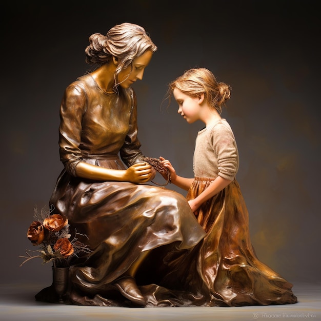 illustration de la sculpture ternie mère et petite fille original génératif ai