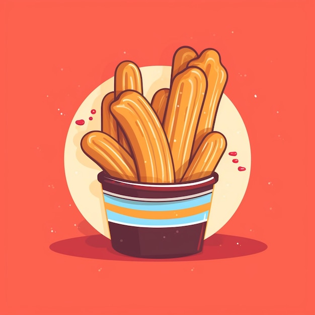 Photo illustration d'un seau de churros avec un fond rouge ai génératif